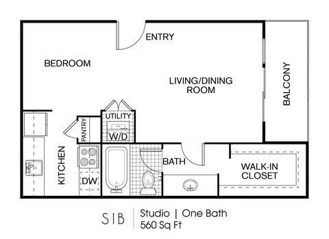 Floor plan for studio, 1 bath, 560 sqft